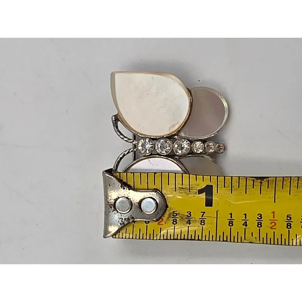 Monet Butterfly Brooch Mother of Pearl Rhinestone Silver Tone Vintage Pin